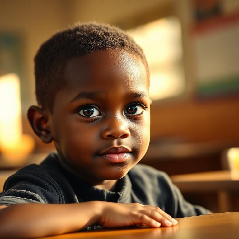 Portrait representing Jamal, age 9
