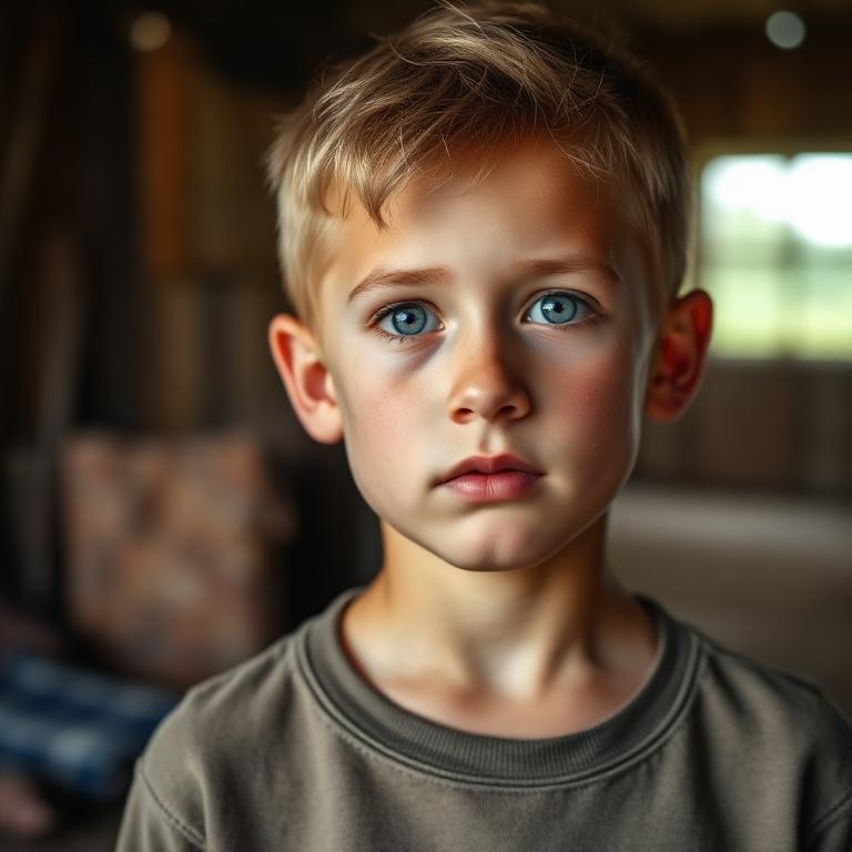 Portrait representing John, age 9